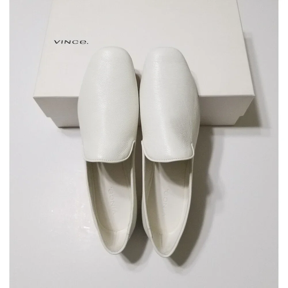 NIB Vince Bray White Leather Flat Loafer Smoking Slipper Size 6.5, 8, 8.5 $295